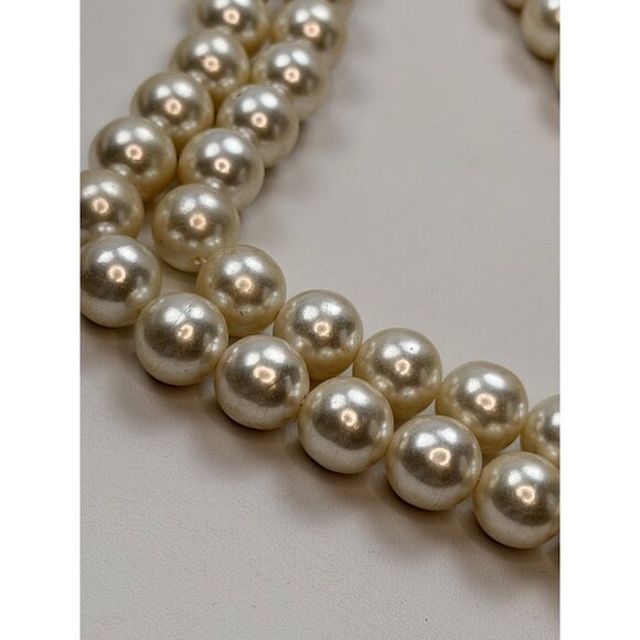 Signed JAPAN Double Strand Faux Pearl Necklace With Rhinestone Clasp - 20" Elega - Picture 6 of 12